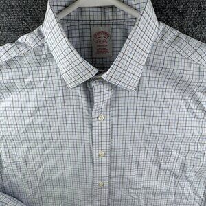 Brooks Brothers Button Up Shirt Long Sleeve Cotton Blue Check 16.5 36 Madison